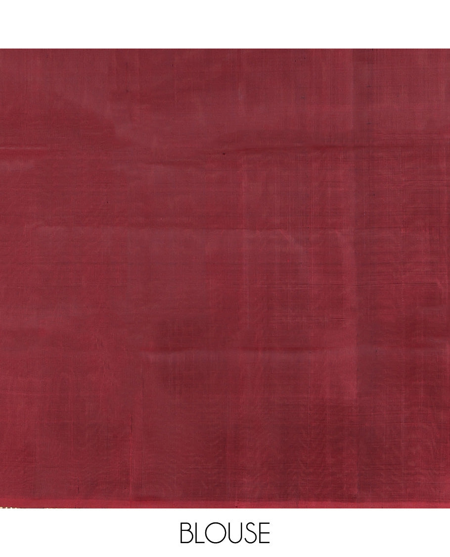 Borderless Maroon Mayuri Lite Silk Mix Saree, Elevated with Stripes and Thazampoo Rekku All Over Its Body, Highlighted Pallu of Stripes, and Paired with a Matching Blouse
