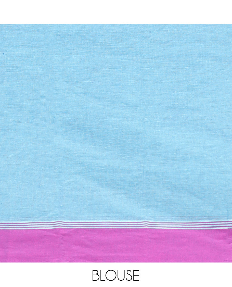 Blue Kanchi Cotton Saree, Elevated with Floral Creeper Designs, Contrast Border, Pallu of Paisley Design, and a Matching Blouse