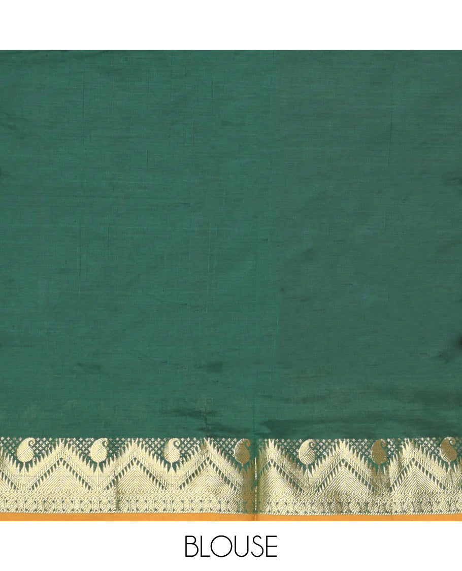 Purple Plain Poly Cotton Saree, Complemented by Contrast Traditional Zari Design Border, Pallu of Stripes, and Paired with a Contrast Blouse