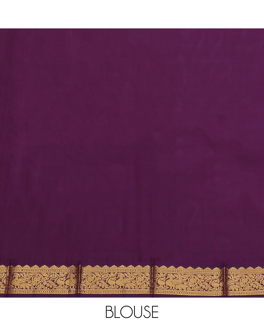 Red Budget Silk Saree, Spotlighted with Zari Buttas and Stripes, Complemented by a Contrast Traditional Zari Border, Geometric Pallu, and Contrast Blouse