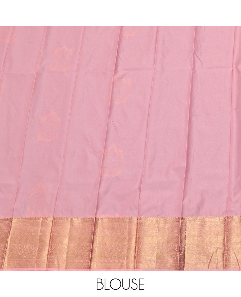 Blue Budget Silk Saree, Detailed with Zari Buttas, Complemented by a Contrast Traditional Zari Border, Grand Pallu, and a Contrast Blouse