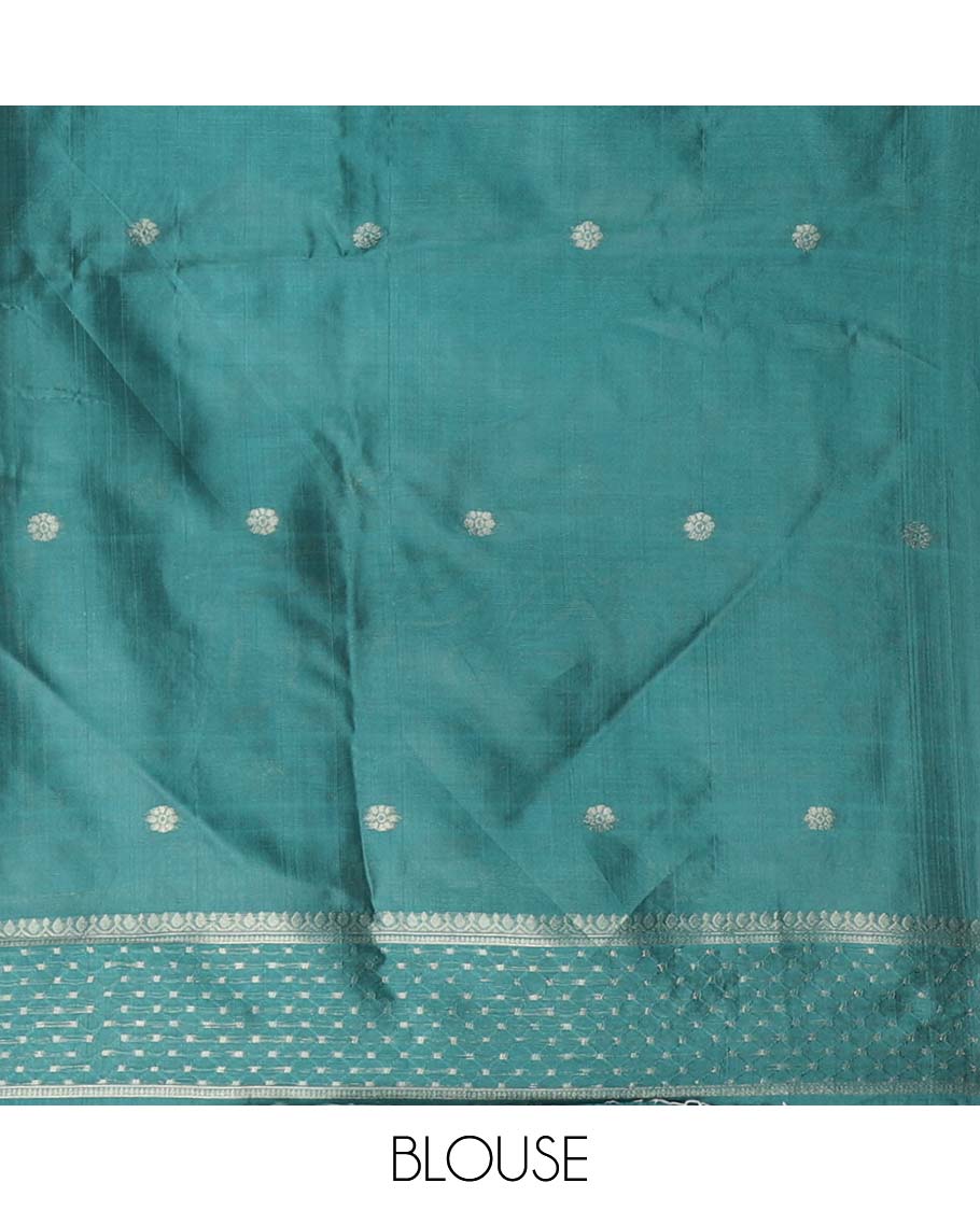 Mehendi green golden zari striped burberry silk saree, contrast zari border & pallu features 1000 dobby-style buttas