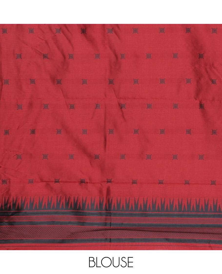 Black Kanchi Silk Saree, Subtly Woven with Flower Buttas All Over Its Body, Complemented by a Contrast Temple Border, Pallu Mirrors the Same Floral Motifs, and Paired with a Contrast Blouse