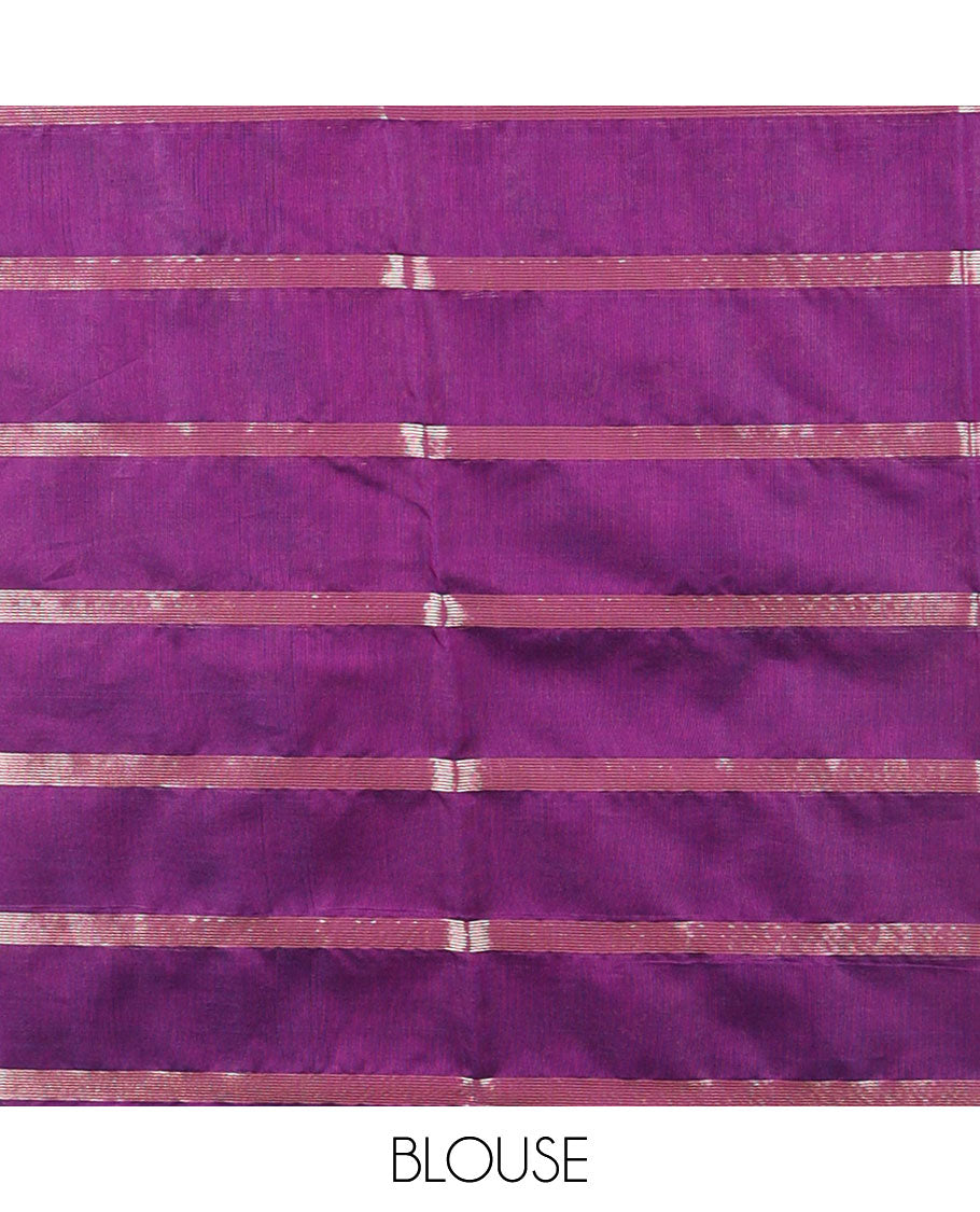 Borderless purple checked, floral design silk cotton saree with floral jaal design pallu