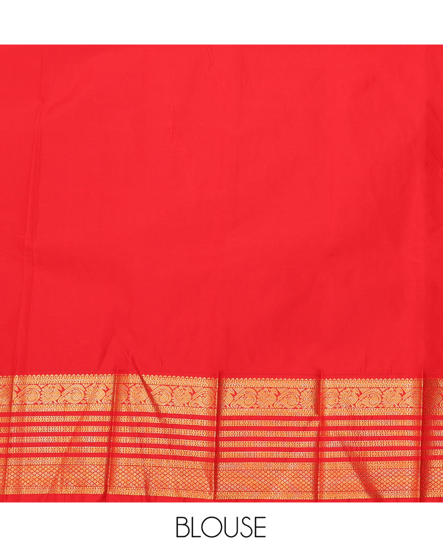 Sandal Budget Silk Saree, Woven with Zari Buttas, a Contrast Traditional Zari Border, Grand Pallu, and a Contrast Blouse