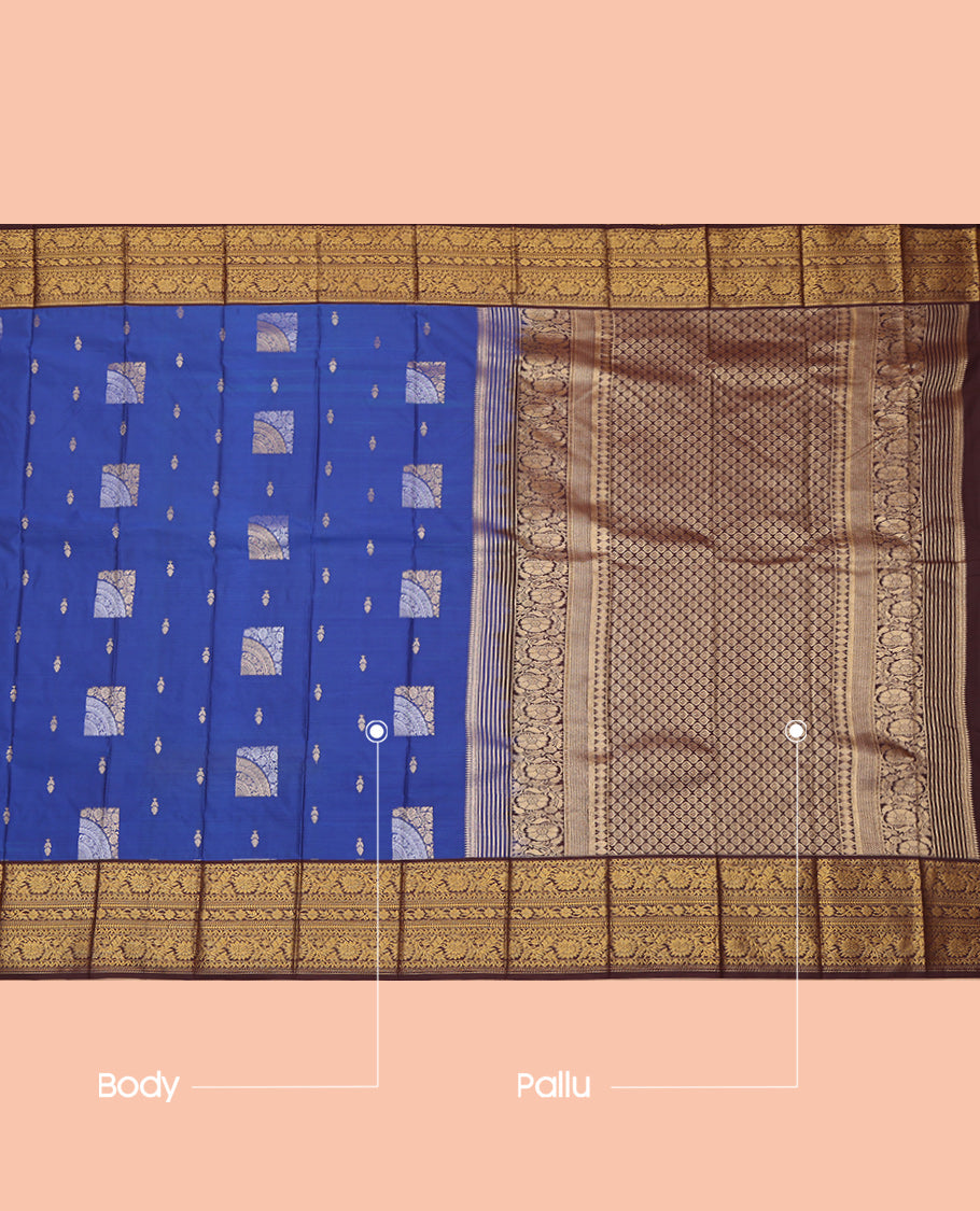 Blue Floral Design Budget Silk Saree