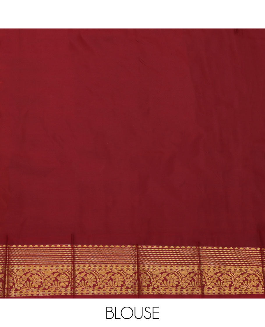 Yellow Budget Silk Saree, Sparsely Threaded with Buttas and Stripes, a Contrast Traditional Zari Border, Grand Pallu, and a Contrast Blouse