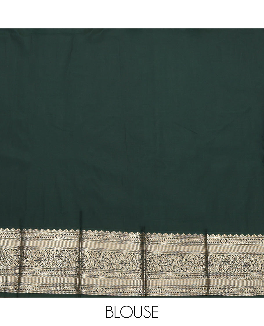 Red Budget Silk Saree, Styled with Zari Buttas and Stripes, a Contrast Traditional Zari Border, Grand Pallu, and a Contrast Blouse