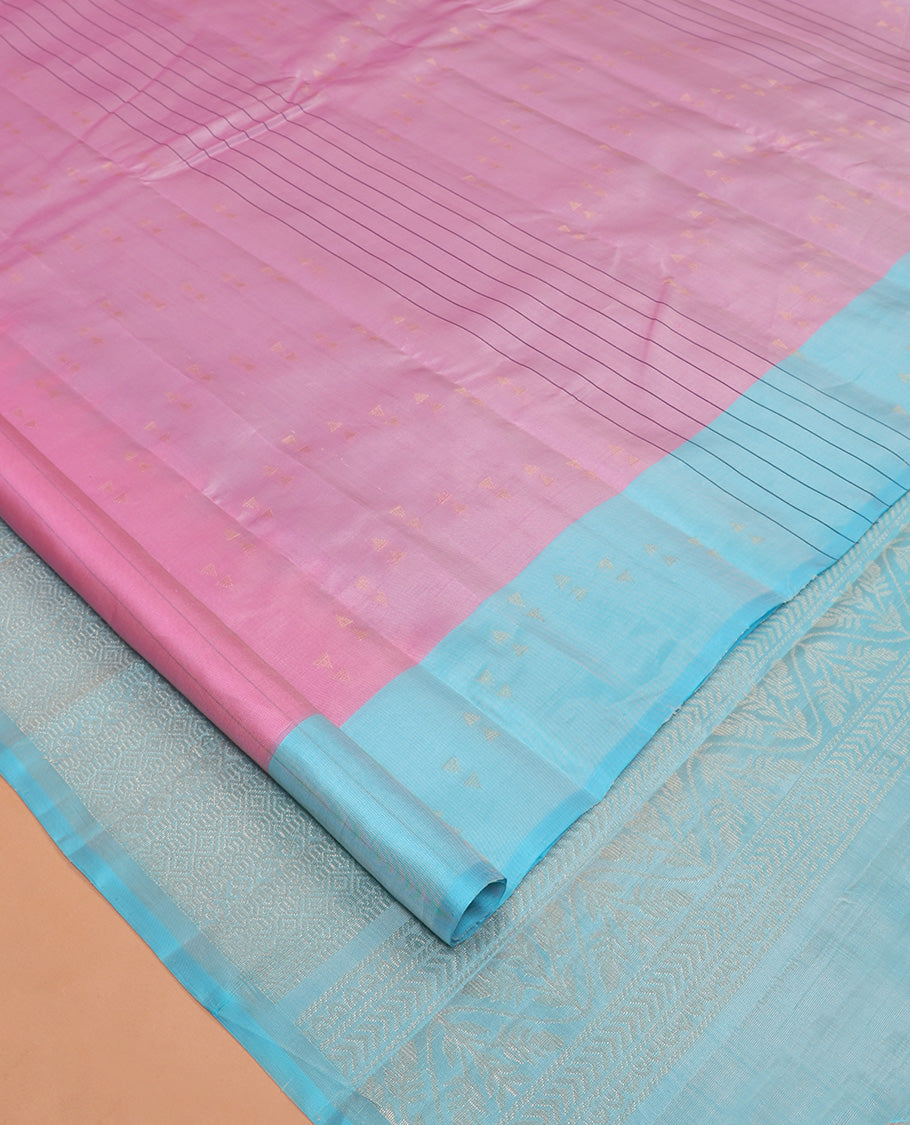 Pink Mayuri Lite Silk Mix Saree, Woven with Stripes and Triangle Buttas, Complemented by a Contrast Triangle Buttas Border, Grand Pallu, and a Contrast Blouse