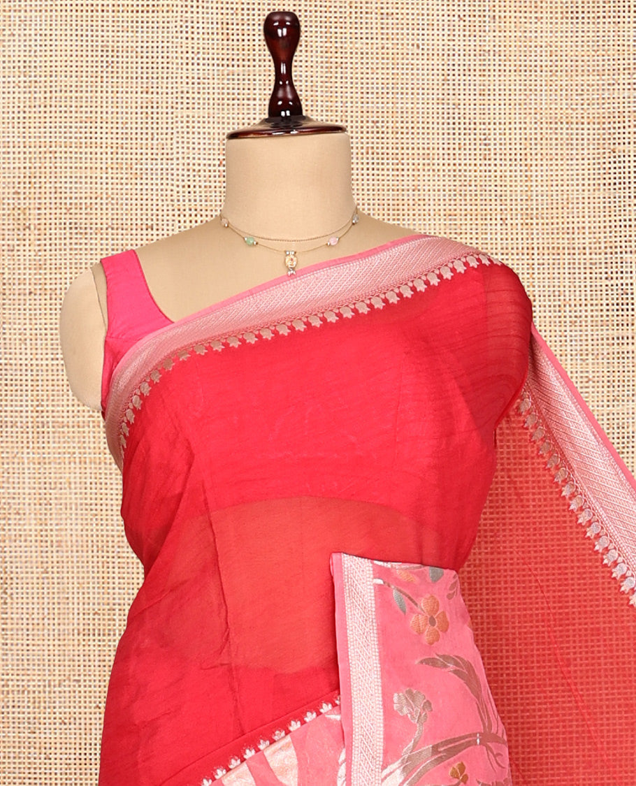 Red Plain Viscose Georgette Saree
