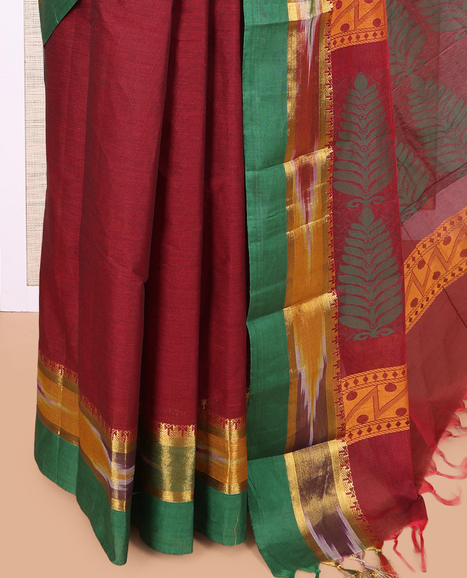 Maroon Plain Kanchi Cotton Saree