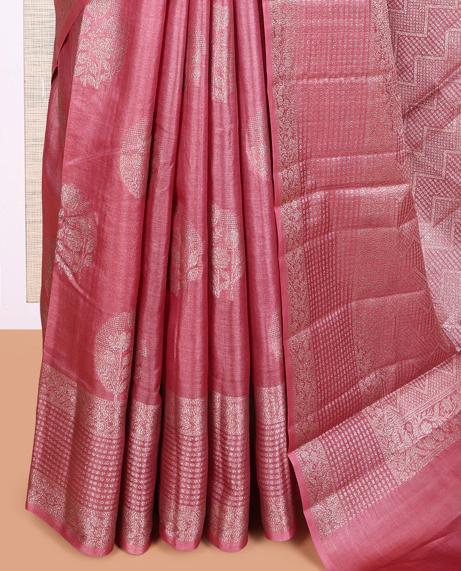 Pink Tussar Silk Saree