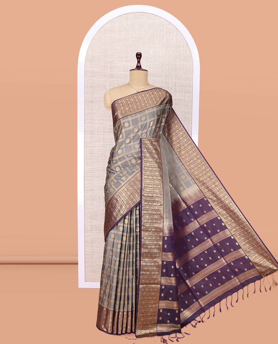 Grey Peacock Chakra Butta Budget Silk Saree