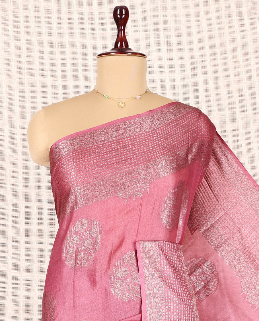 Pink Tussar Silk Saree