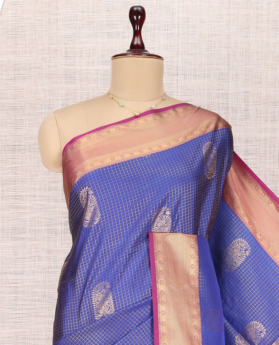 Blue Paisley Checks Budget Silk Saree