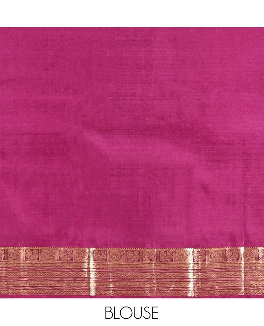 Green Vasundhara Silk Saree, Crafted with Zari Buttas All Over Its Body, Complemented by a Contrast Border of Rekku, Chakram, Neli, and Banaras Designs, Intricately Designed Pallu, and Paired with a Contrast Blouse