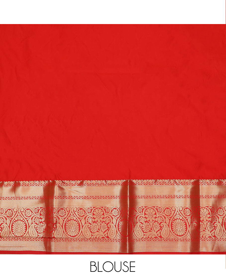 Light Green Art Silk Material Half Saree Set Featuring Floral Jacquard Skirt, a Contrast Traditional Zari-Design Border, a Zari-Bordered Blouse, and a Dhavani Elevated with Floral Zari Designs