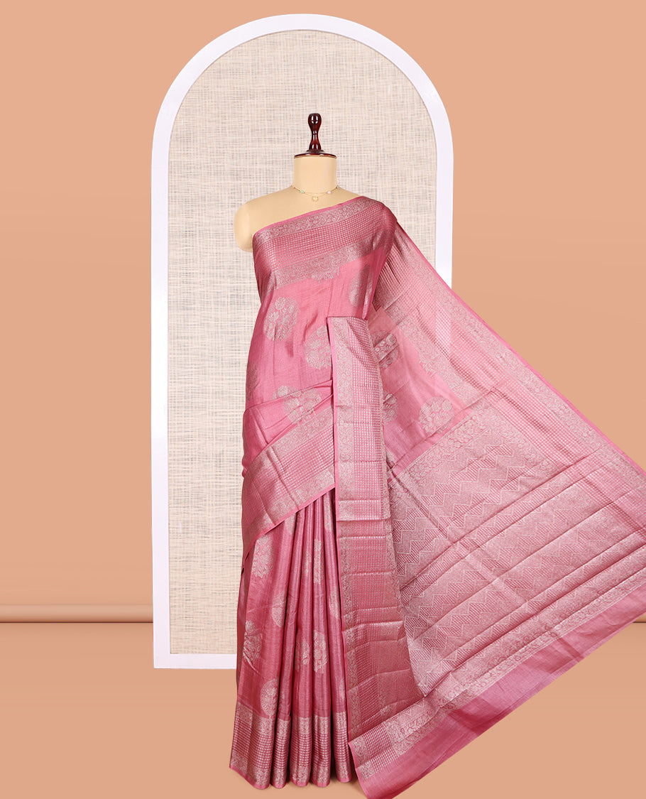 Pink Tussar Silk Saree