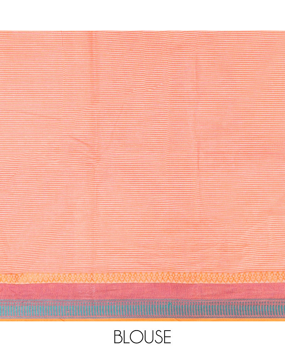 Brown Striped Andhra Cotton Saree, Complemented by a Contrast Multi-color Border, Striped Pallu, and a Contrast Blouse