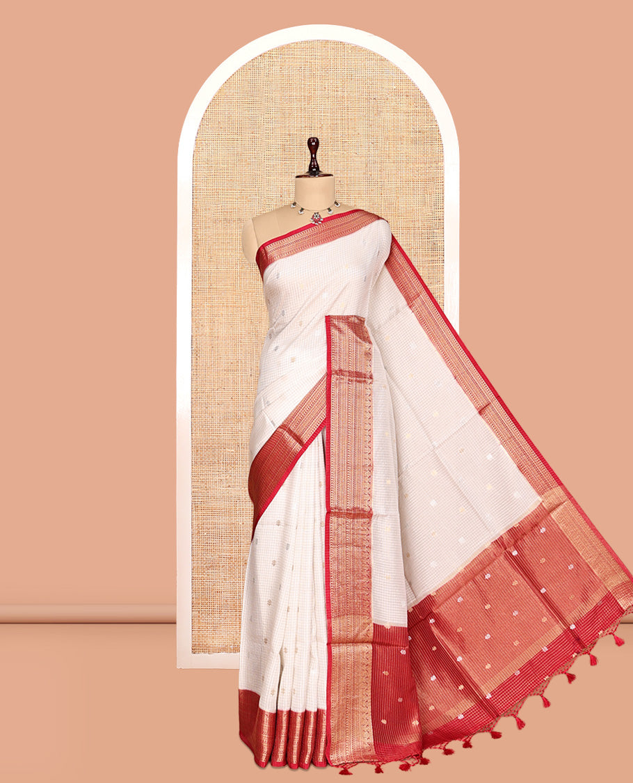 Off-White Assam Silk Saree
