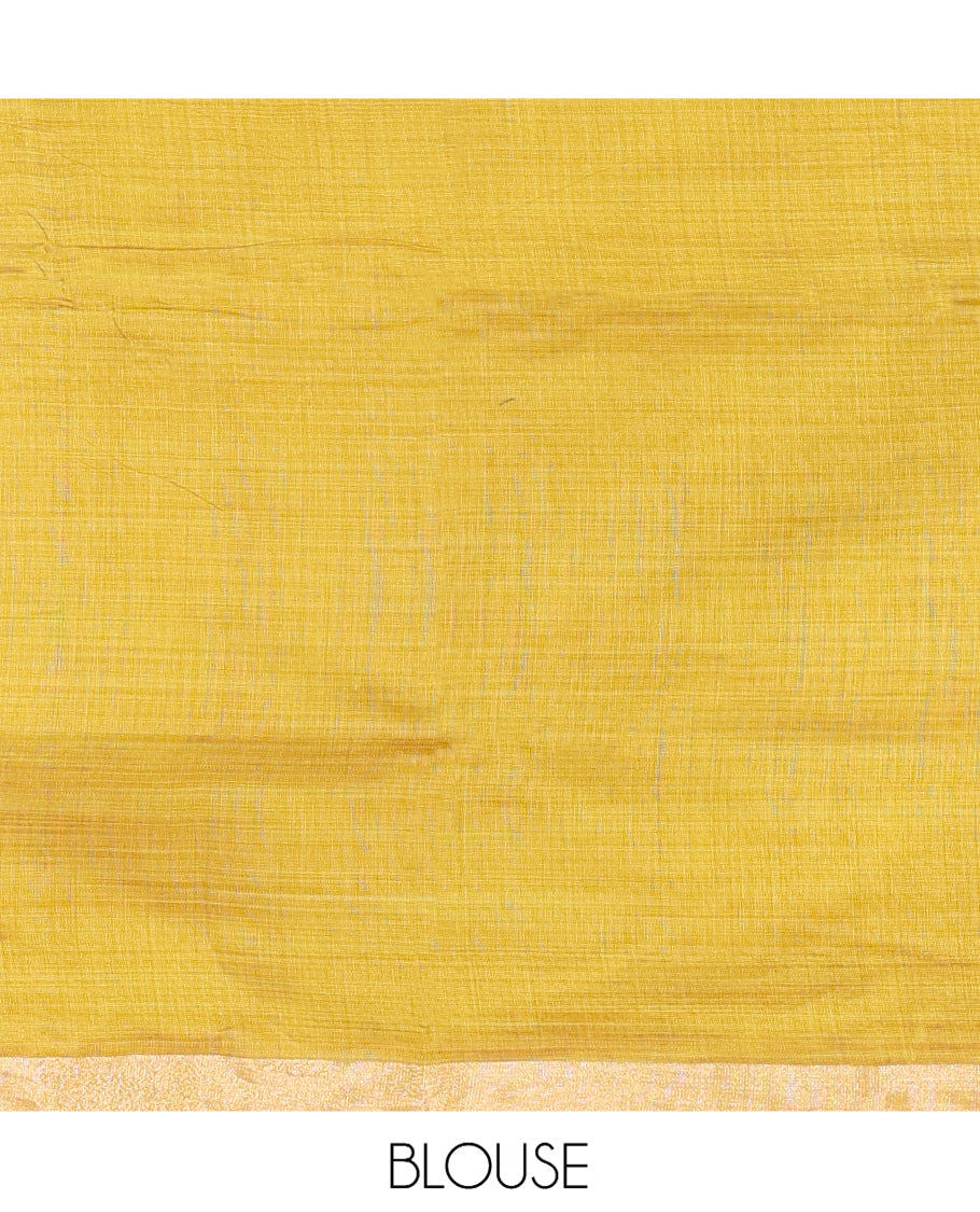 Pink Semi-Katan Silk Saree, Adorned with Human Figurine, Copper Zari Border, Contrast Warli Pallu, and a Contrast Blouse