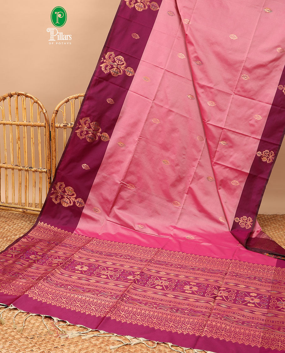 Onion pink meena work butta luxury soft silk saree with open meena work with tussle & contrast blouse