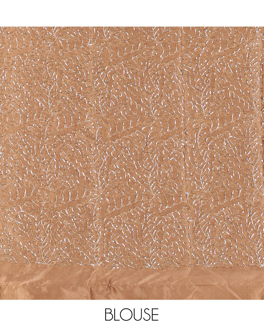 Borderless Brown Plain Rangoli Chiffon Saree