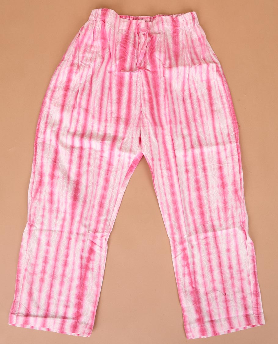 Pink tie and die style round neck, 3/4 th sleeve, below knee kurti tie and die style straight pant
