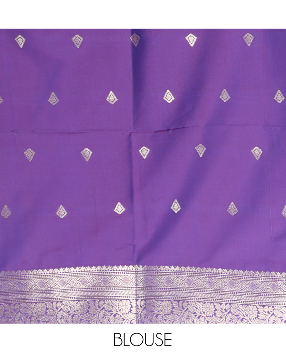 Blue Fancy Soft Silk Saree, Accentuated with Zari Buttas, Complemented by Contrast Zari Checked Temple Border, Grand Pallu, and a Contrast Blouse