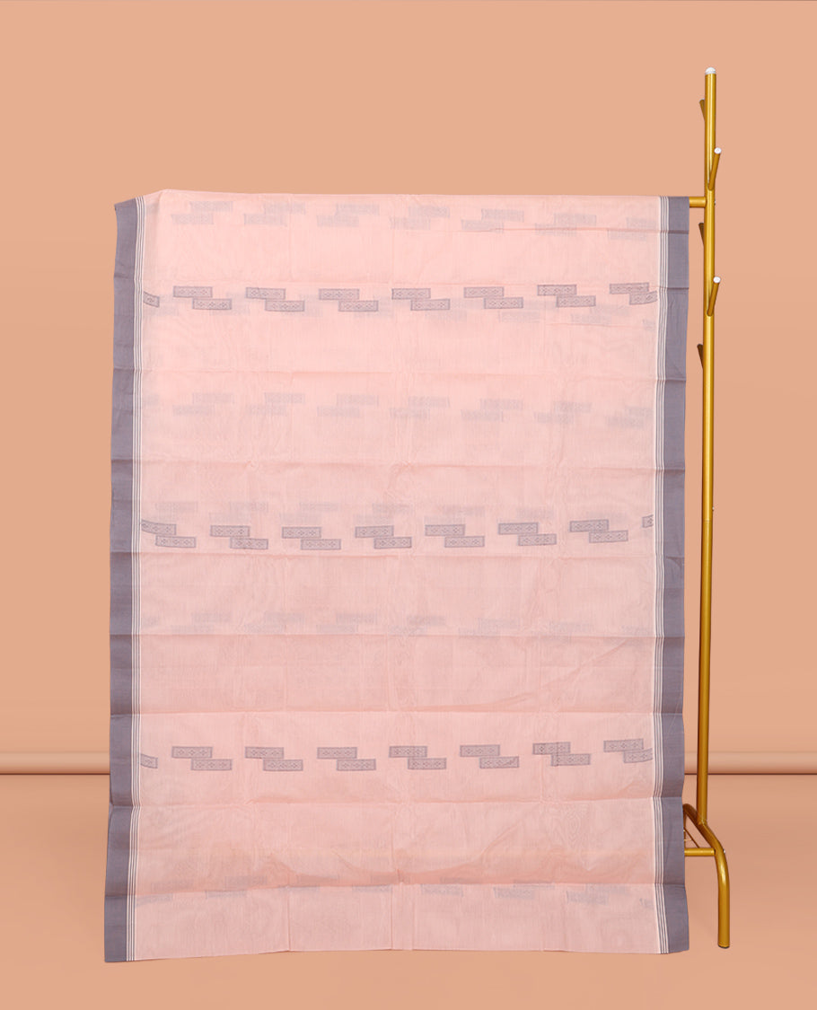 Pale Pink Kanchi Cotton Saree, Subtly Sparkled with Buttas All Over Its Body, Complemented by a Contrast Border, Pallu of Jaal Design, and Paired with Matching Blouse