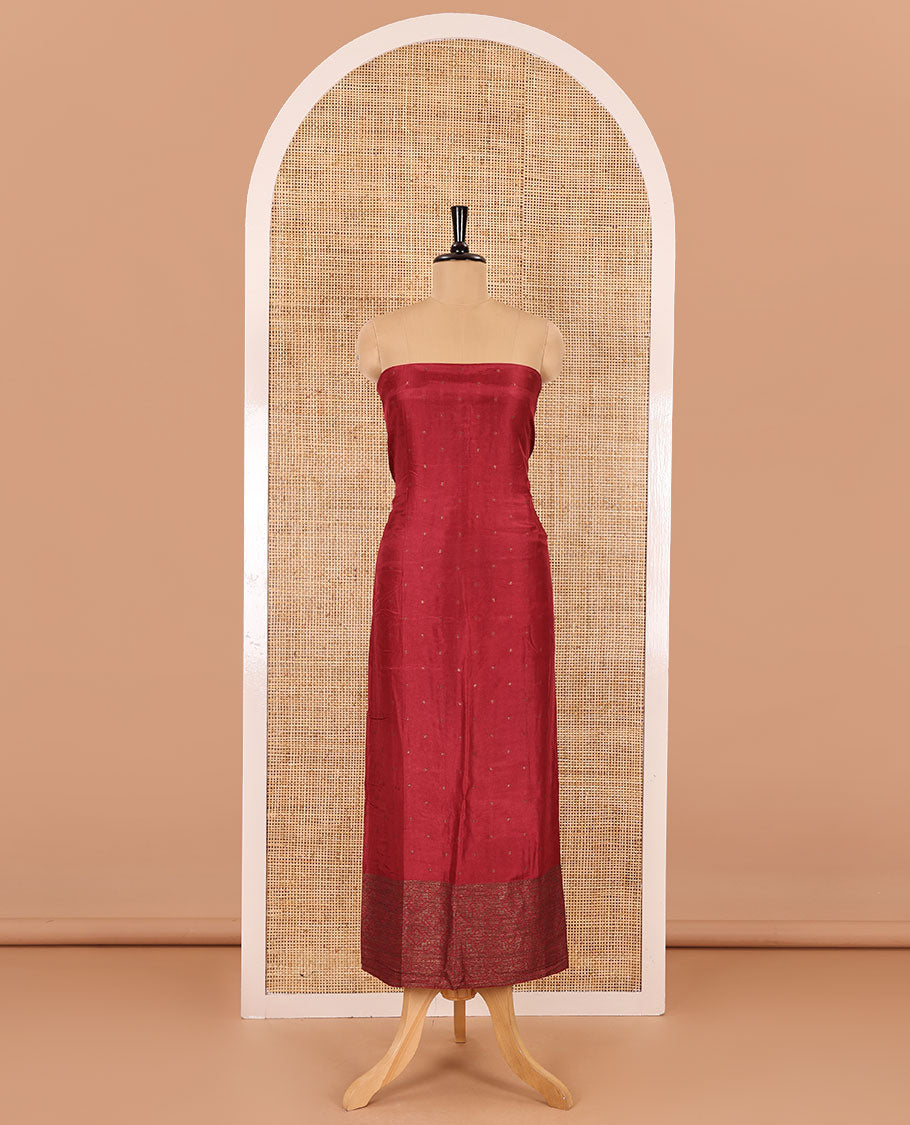 Pink material chudidar set, copper zari buttas and jaal design semi-modal silk top, plain santoon bottom, and zari design woven semi-modal silk dupatta