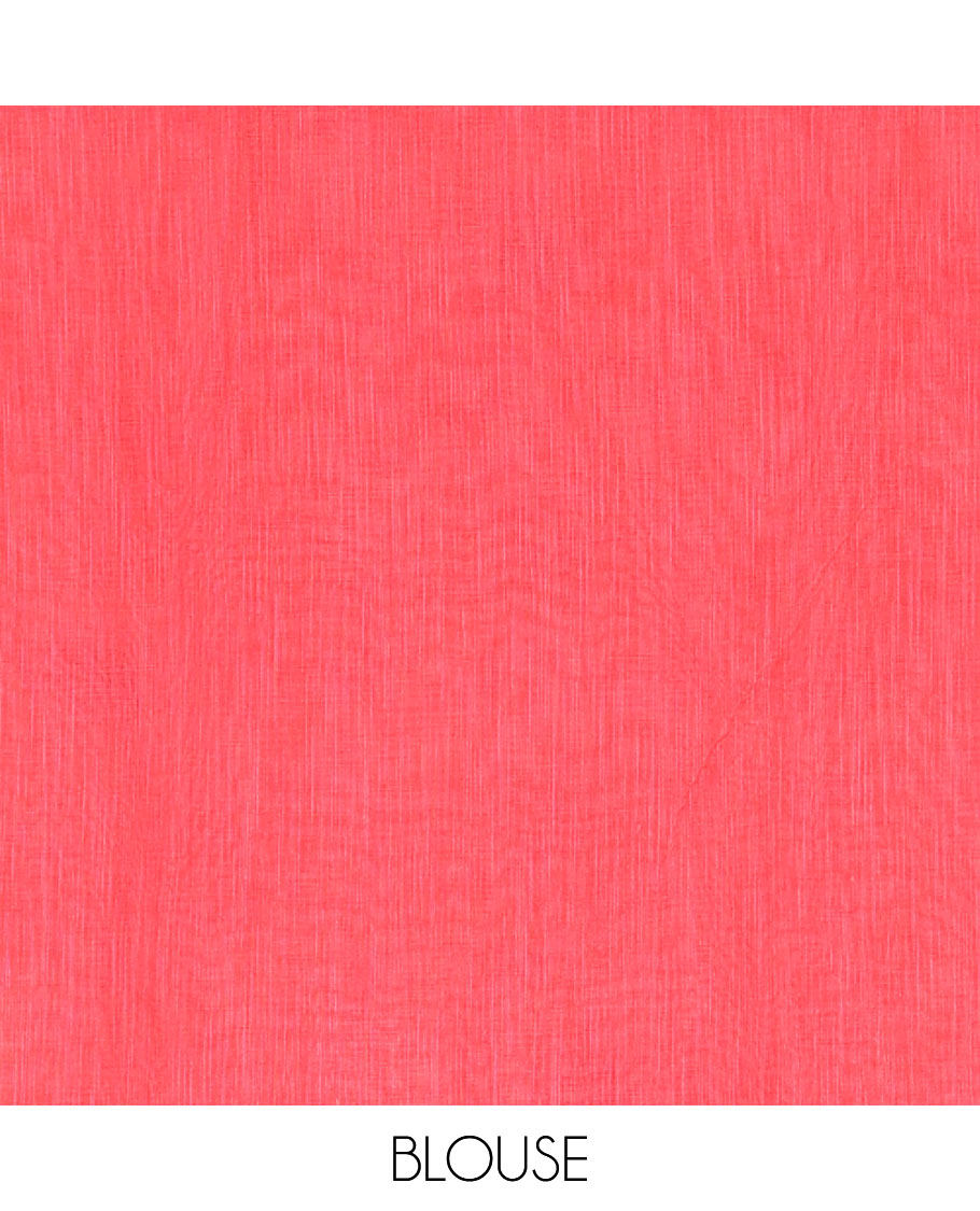 Pink floral motifs printed linen cotton saree with contrast kalamkari floral vine printed border, floral vine printed pallu, and a plain blouse