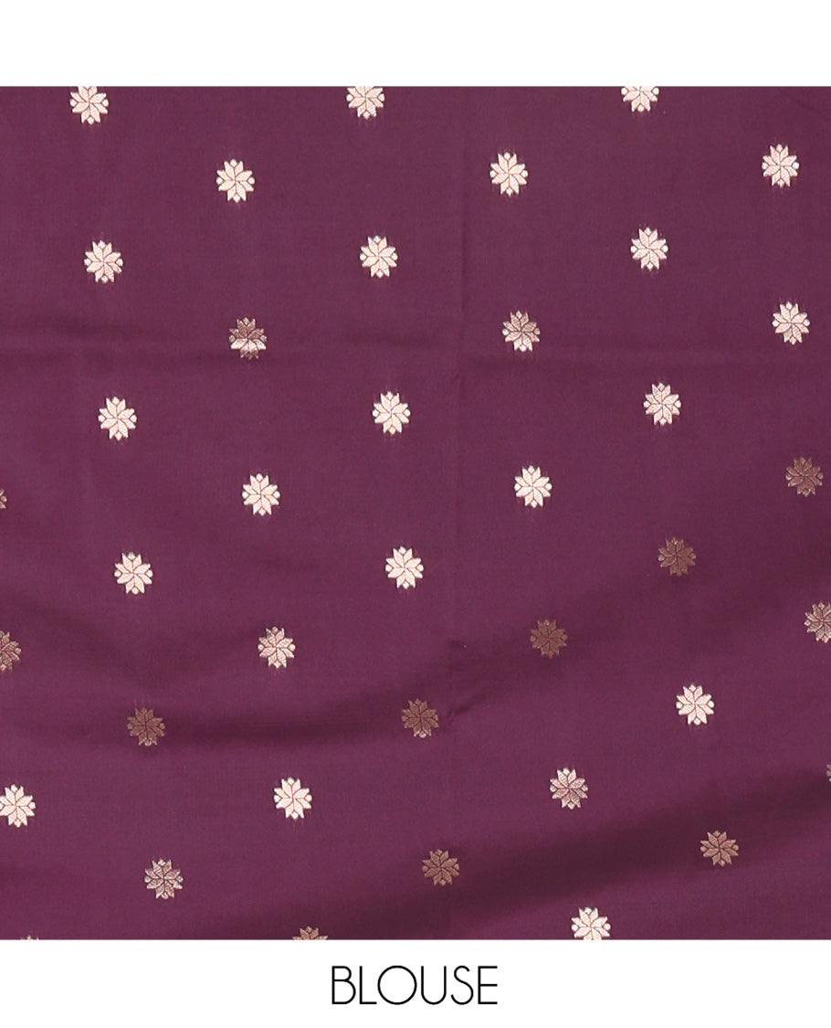 Pista Green Elite Soft Silk Saree, Featuring Zari Buttas on Its Body, Complemented by a Contrast Peacock-Floral Zari Blouse, Intricately Designed Pallu, and Paired with a Contrast Blouse