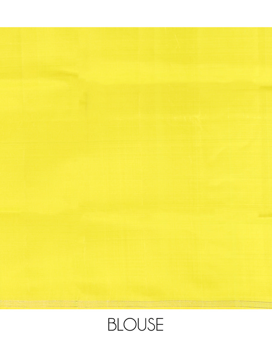 Yellow Mayuri Lite Silk Mix Saree, Sparsely Threaded with Zari Buttas, a Piping Border, Sparsely Woven Pallu, and a Matching Blouse