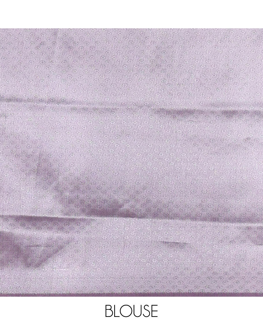 Pink and Mauve Tissue Saree, Accentuated with Jacquard Design and Floral Printed on Its Body, Complemented by Contrast Traditional Motifs Print, Pallu Steeped with Floral Motifs, and Paired with a Contrast Blouse