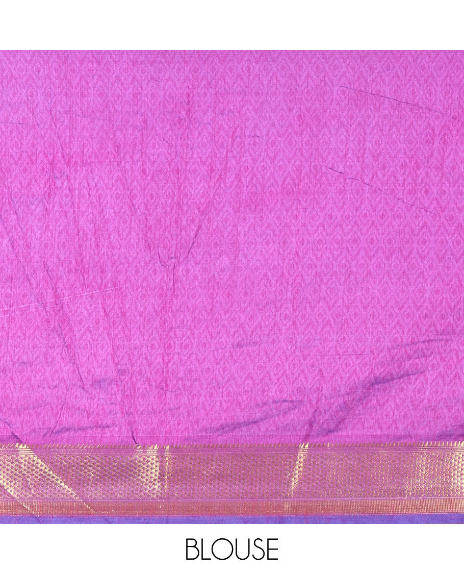 Royal Blue Patola Saree Accentuated with Ikkat-Style Buttas Enclosed Round Design, Complemented by a Contrast Traditional Zari Design Border, Featuring Intricate Ikkat Style Pallu, and Paired with a Contrast Blouse