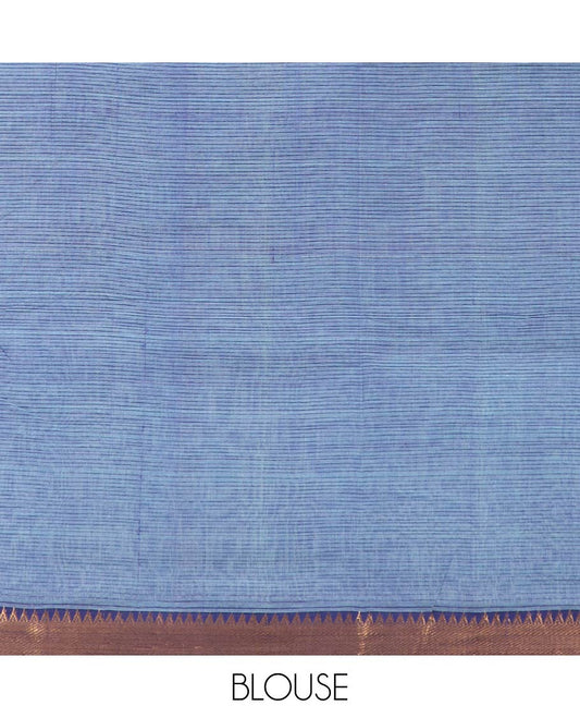 Blue striped mangalagiri cotton saree & contrast temple zari border & striped pallu