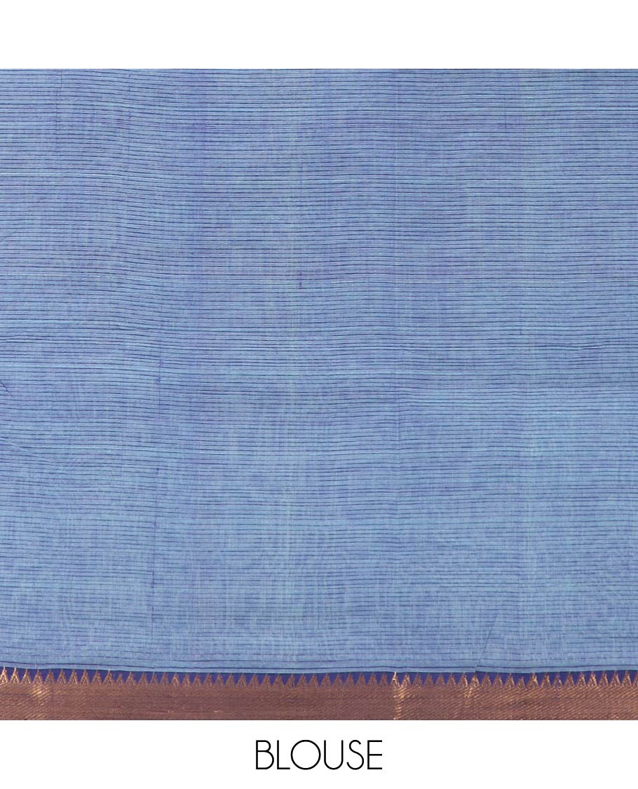 Blue striped mangalagiri cotton saree & contrast temple zari border & striped pallu