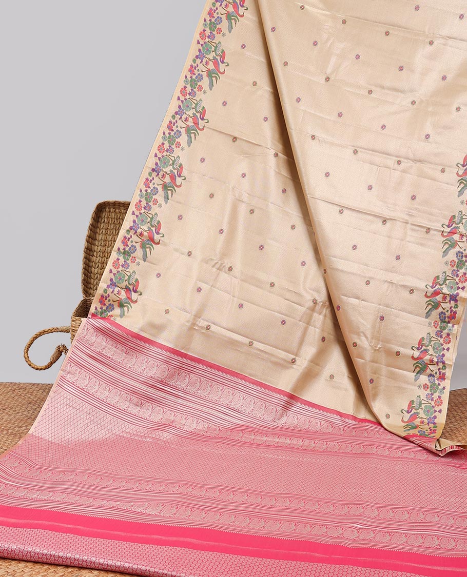 Sandal motifs semi banaras tissue saree with self swan design border & intricate zari design pallu
