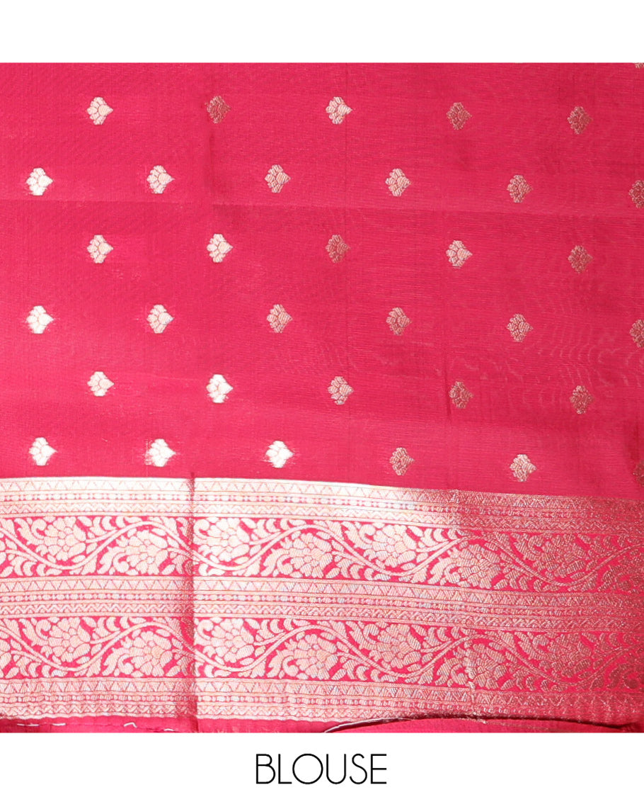 Dark Pink Litchi Saree Features Tissue-Zari Weave, a Temple Kodi Visiry Border, Grand Pallu and a Matching Blouse
