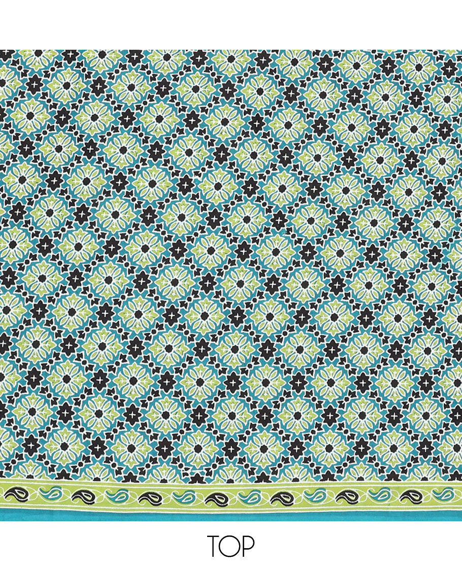 Blue chudidhar material set argyle floral design top with striped floral bottom & floral design dupatta