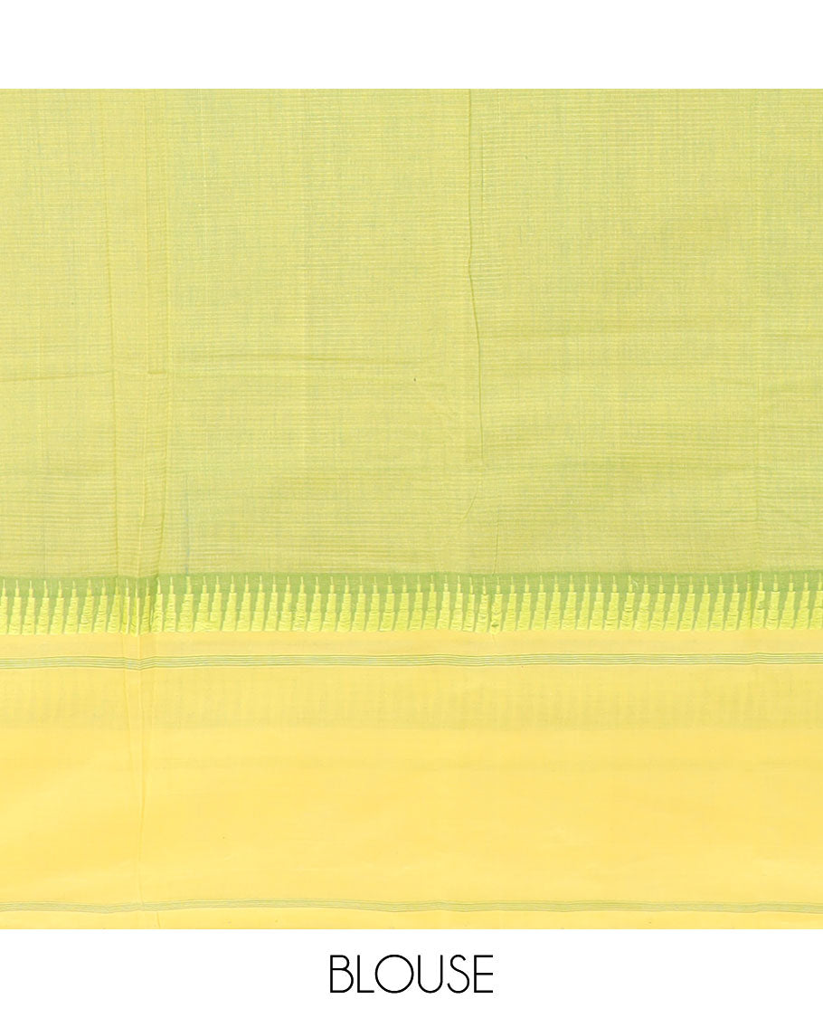 Green striped khadi cotton saree with contrast temple border & striped pallu
