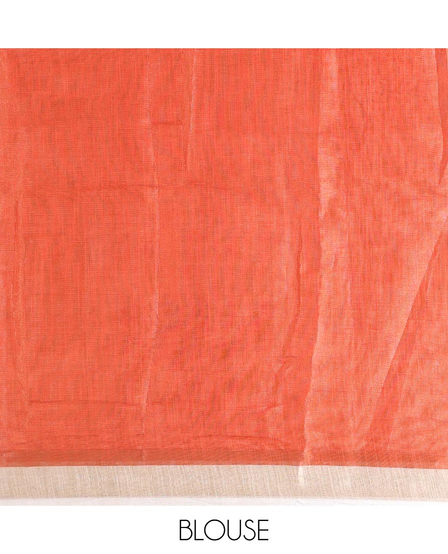 Cream Plain Tissue Saree Beautified with Contrasting Kerala Mural Painting-Style Ancient God and Goddess Printed Border, Painting-Style Printed Pallu, and a Contrast Plain Blouse