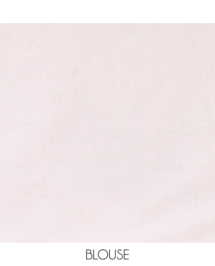 Borderless White Plain Khadi Mul Cotton Saree, a Contrast Heathered Pallu, and a Matching Blouse