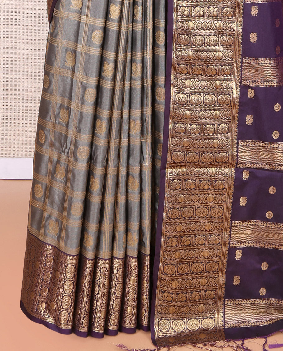 Grey Peacock Chakra Butta Budget Silk Saree