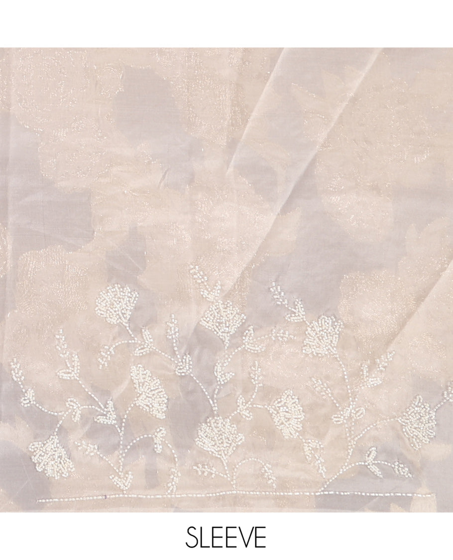 Gold Turkey Organza Saree Features Floral Gold-Glitter work, Scallop Border, Embroidered Blouse