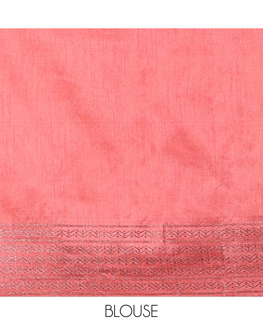 Onion pink antique runaway design art jute silk saree with antique zari border & silver box design pallu along with plain blouse