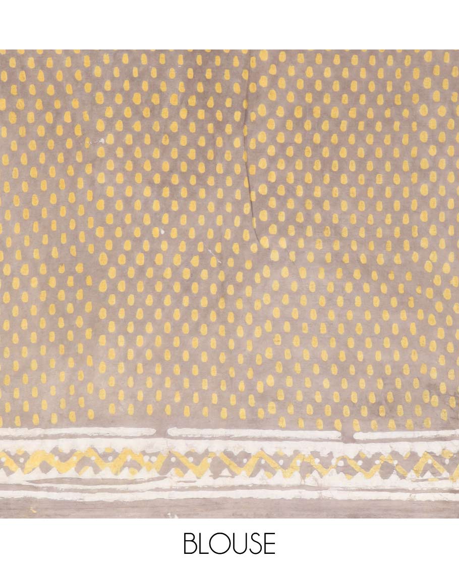 Mustard floral block design mul mul cotton saree with contrast intricate design & floral motifs pallu