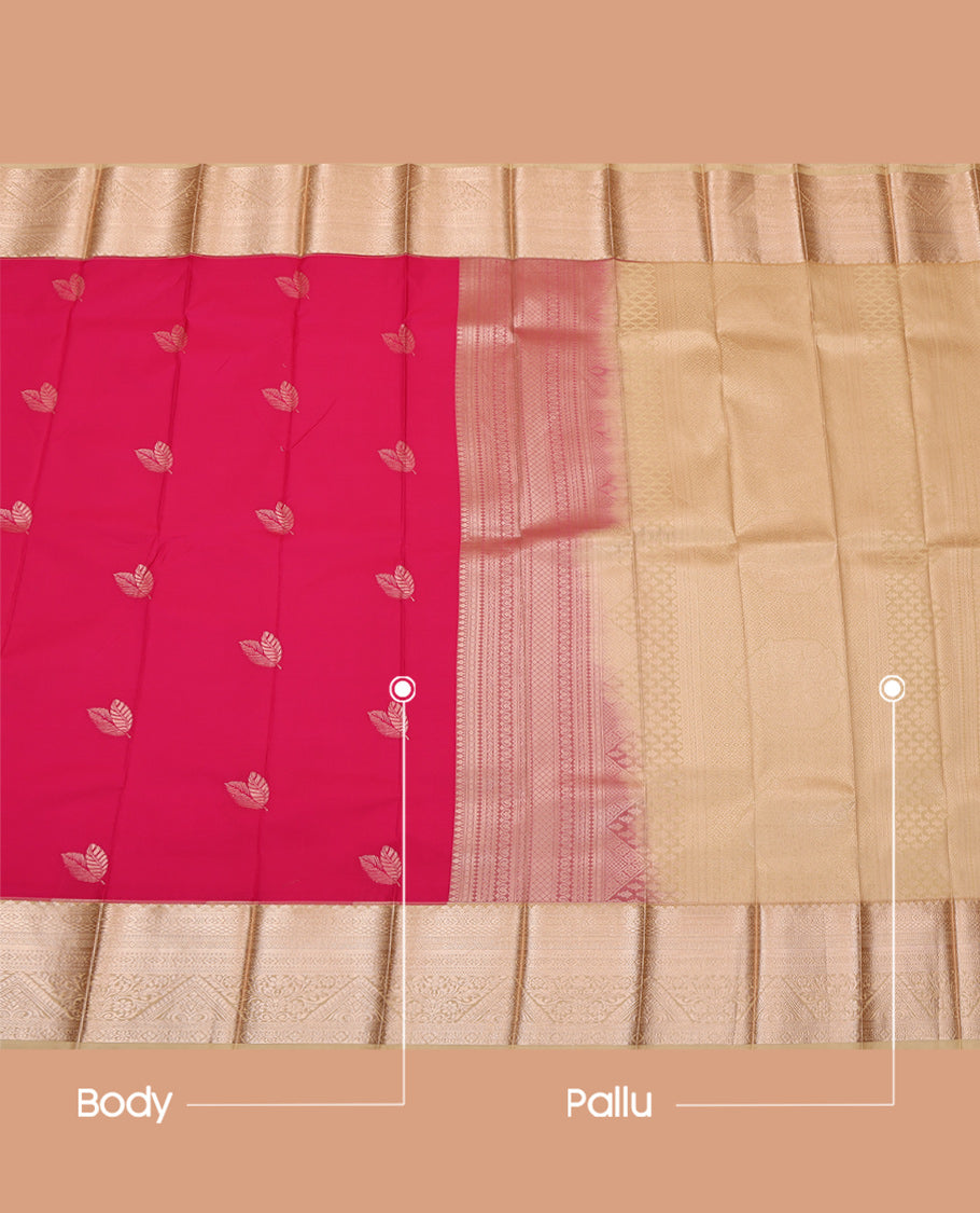 Pink Budget Silk Saree, Beautified with Zari Buttas, Complemented by a Contrast Traditional Zari Border, Sparsely Woven Pallu, and Contrast Blouse