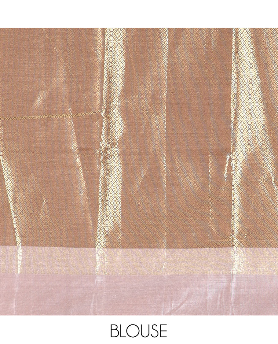 Brown Semi-Kanchi Silk Saree Features Zari Checks and Buttas, a Contrast Traditional Border, Jaal Pallu, Matching Blouse